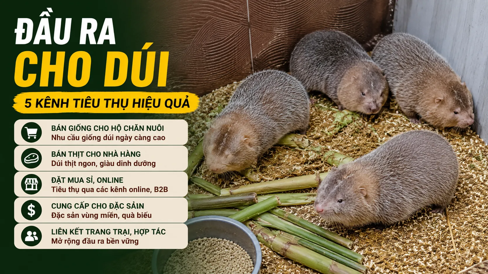 Đầu Ra Cho Dúi 2026 — 5 Kênh Tiêu Thụ Hiệu Quả