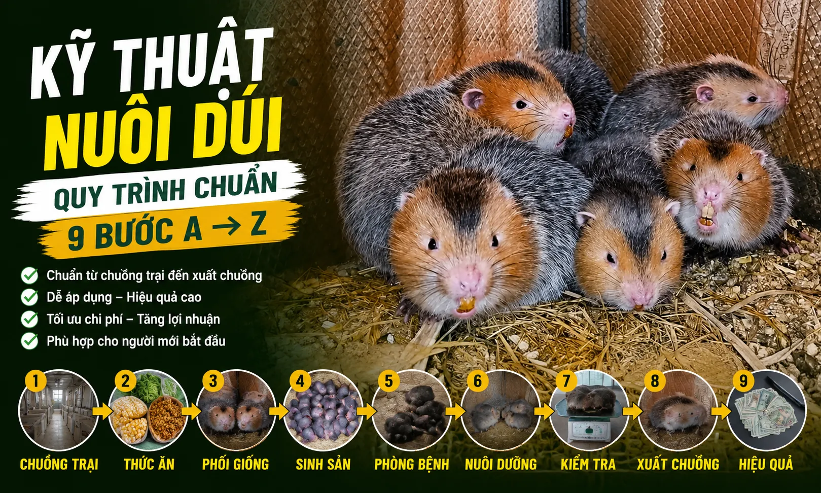 Kỹ Thuật Nuôi Dúi 2026 — Quy Trình Chuẩn 9 Bước A→Z