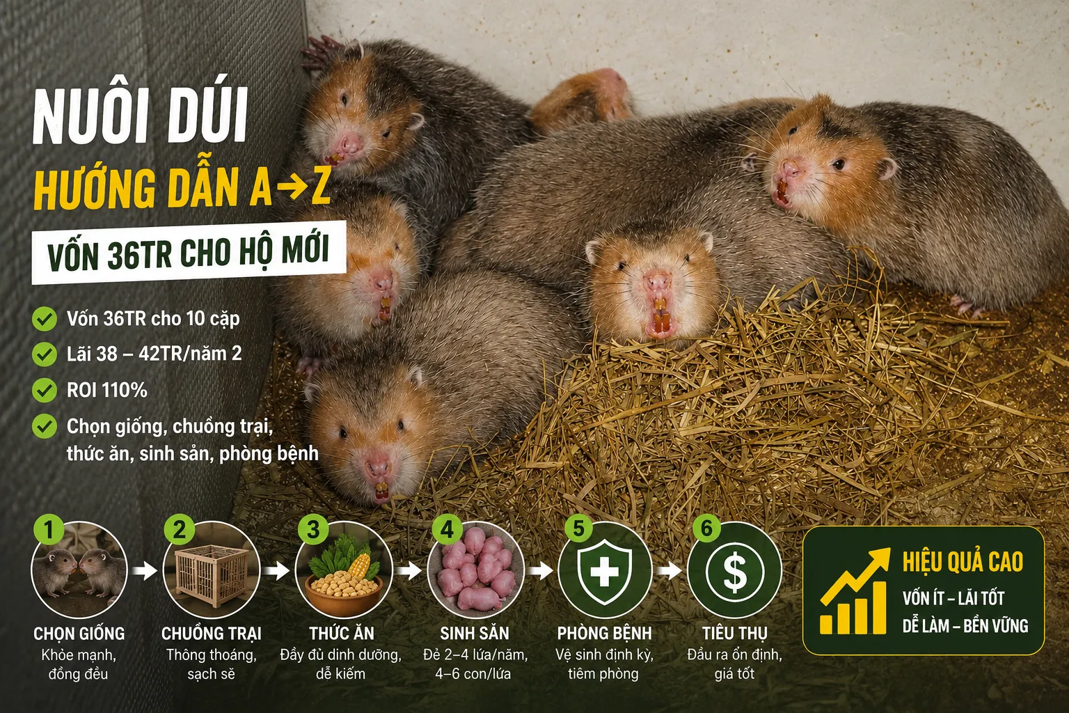 Nuôi Dúi 2026 — Hướng Dẫn A→Z + Vốn 36tr Cho Hộ Mới